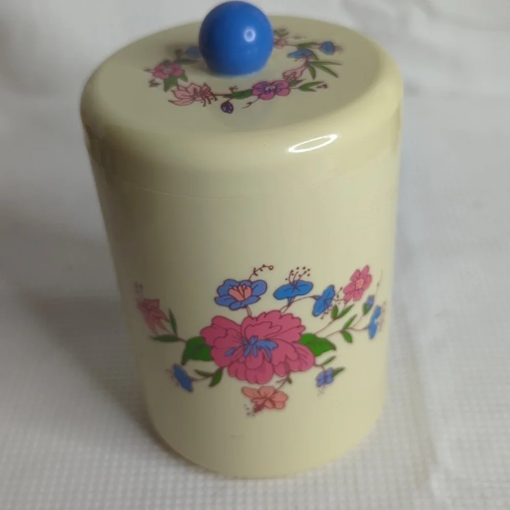 Vintage celluloid floral decal vanity dresser box with lid